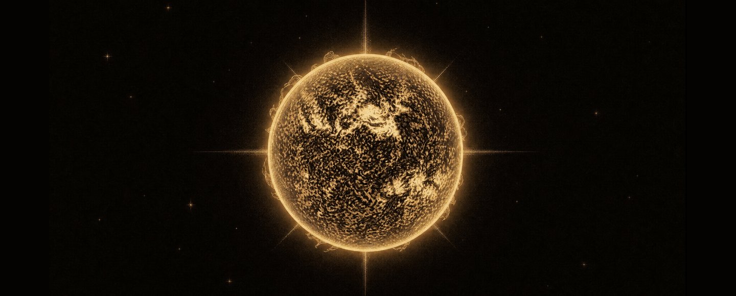 An illustration of Arcturus as a deep red giant star against black.